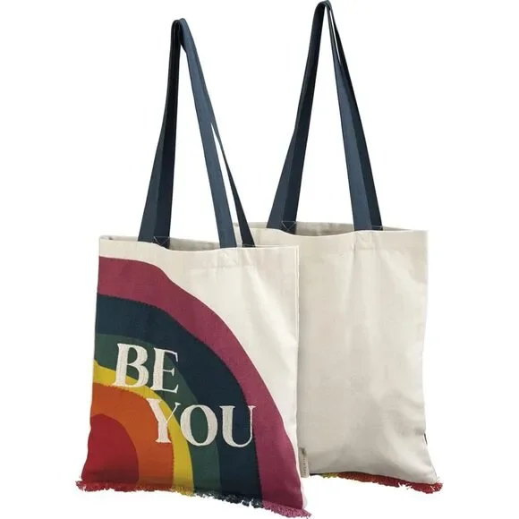 Be You Rainbow Pride Cotton Tote Bag | Embroidered LGBTQ+ Reusable Bag - Picture 4 of 8